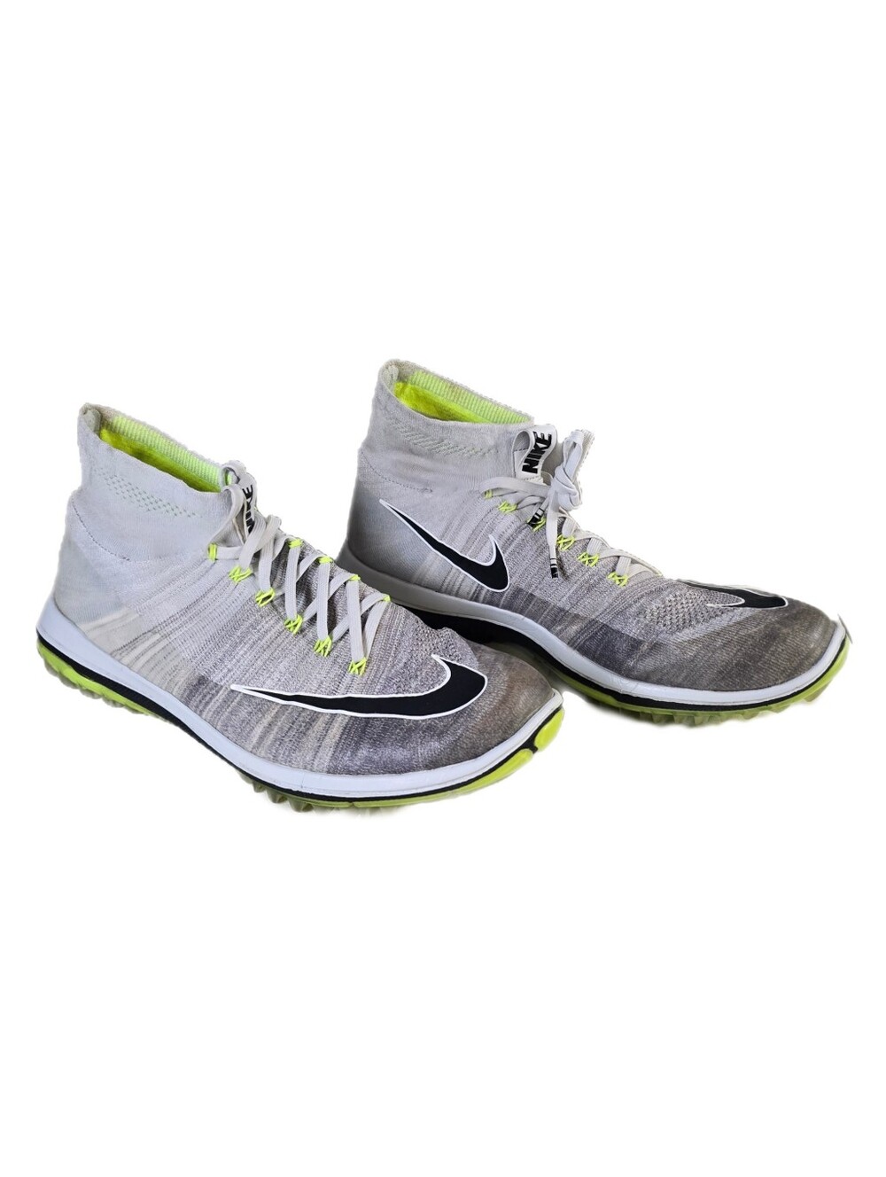 Rare NIKE "Flyknit Elite" Golf Shoes Men's Sz 11.5 Pure Platinum Cool Grey Volt
